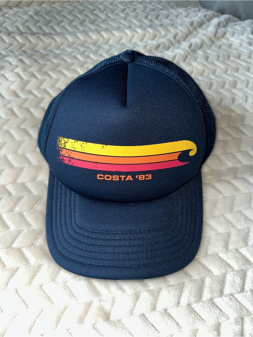 Costa ‘83 Adjustable Snap Back Trucker Hat Navy Yellow Orange
